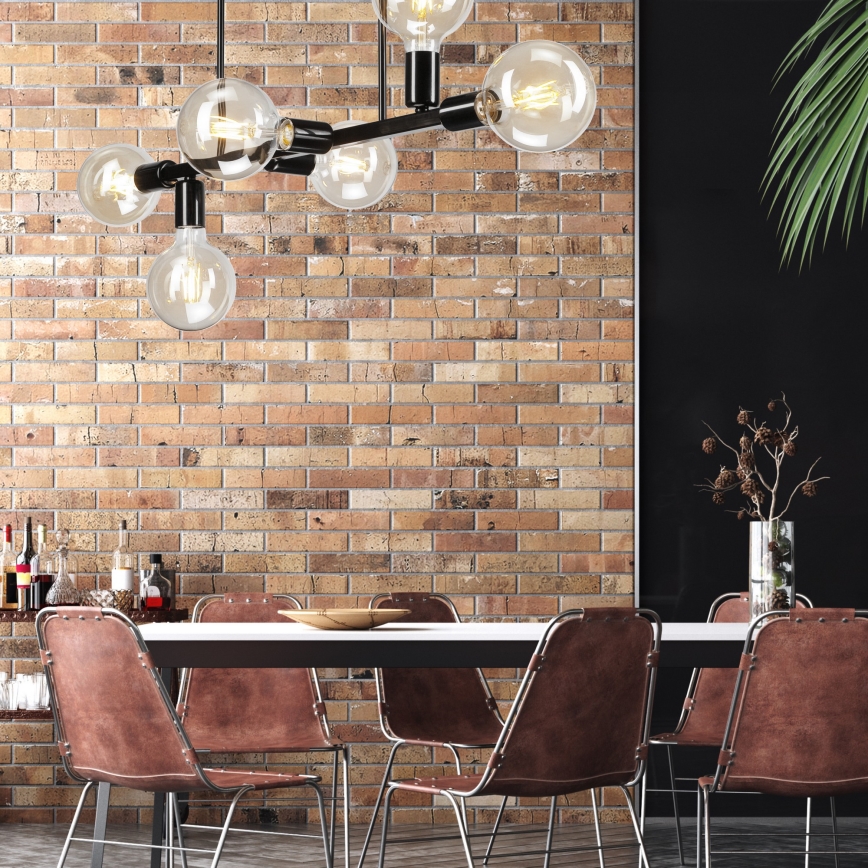 Candelabro suspenso ASTRID 6xE27/60W/230V preto