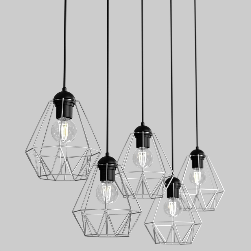 Candelabro suspenso BERGEN 5xE27/60W/230V preto/cromado brilhante