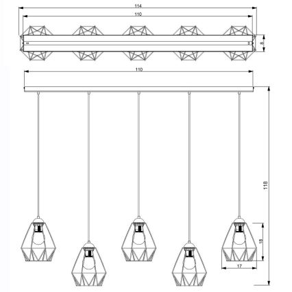 Candelabro suspenso BERGEN 5xE27/60W/230V preto/cromado brilhante