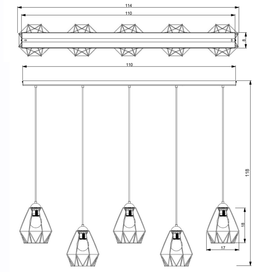 Candelabro suspenso BERGEN 5xE27/60W/230V preto/cromado brilhante