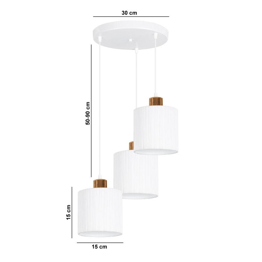 Candelabro suspenso BIZO 3xE27/60W/230V branco/cobre