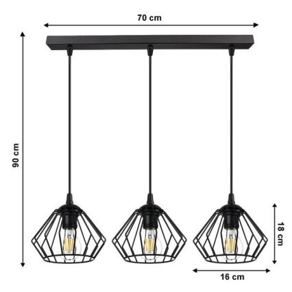 Candelabro suspenso CEED 3xE27/60W/230V preto