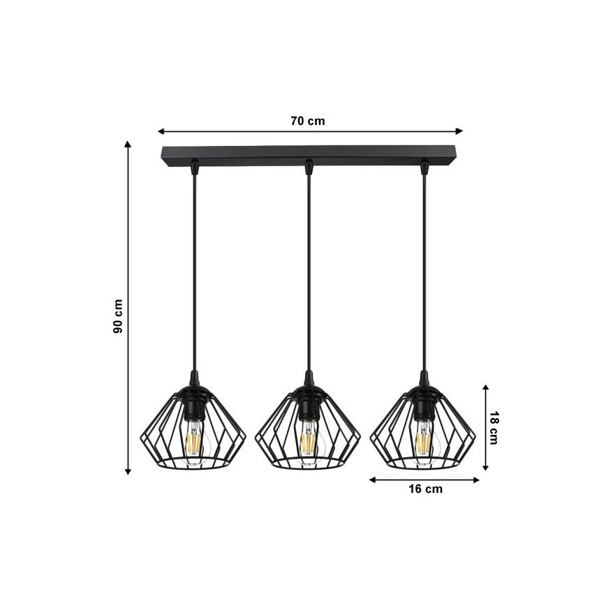 Candelabro suspenso CEED 3xE27/60W/230V preto