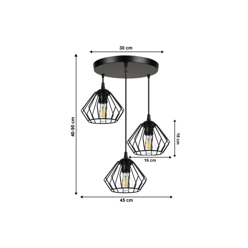 Candelabro suspenso CEED 3xE27/60W/230V preto