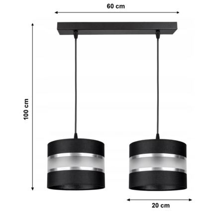 Candelabro suspenso CORAL 2xE27/60W/230V preto