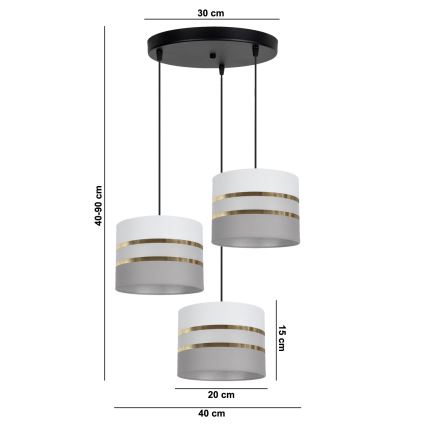 Candelabro suspenso CORAL 3xE27/60W/230V branco/cinzento