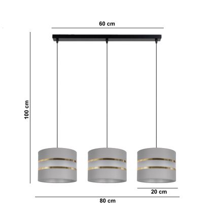 Candelabro suspenso CORAL 3xE27/60W/230V cinzento