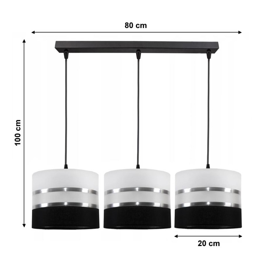 Candelabro suspenso CORAL 3xE27/60W/230V preto/branco