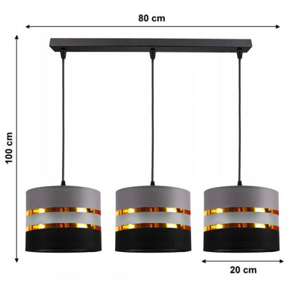 Candelabro suspenso CORAL 3xE27/60W/230V preto/cinzento