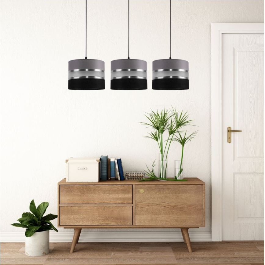 Candelabro suspenso CORAL 3xE27/60W/230V preto e cinzento