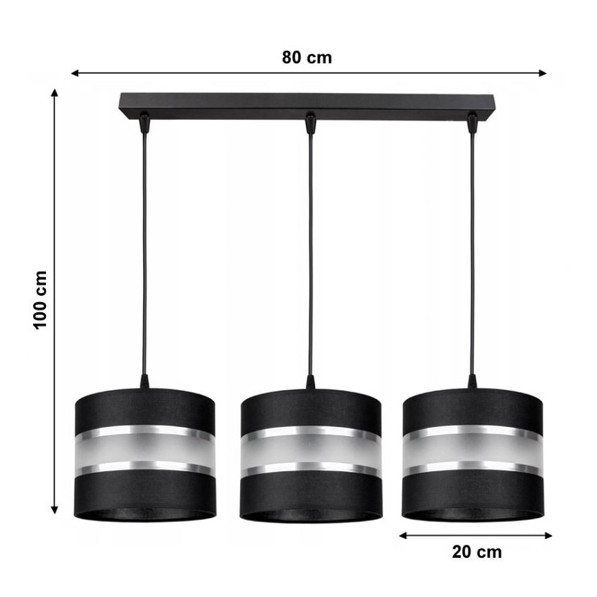 Candelabro suspenso CORAL 3xE27/60W/230V preto