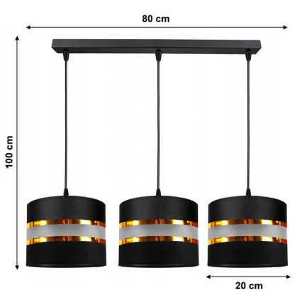 Candelabro suspenso CORAL 3xE27/60W/230V preto