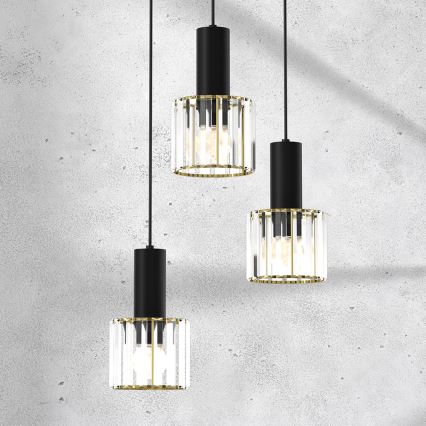 Candelabro suspenso CRISTAL 3xE27/60W/230V preto