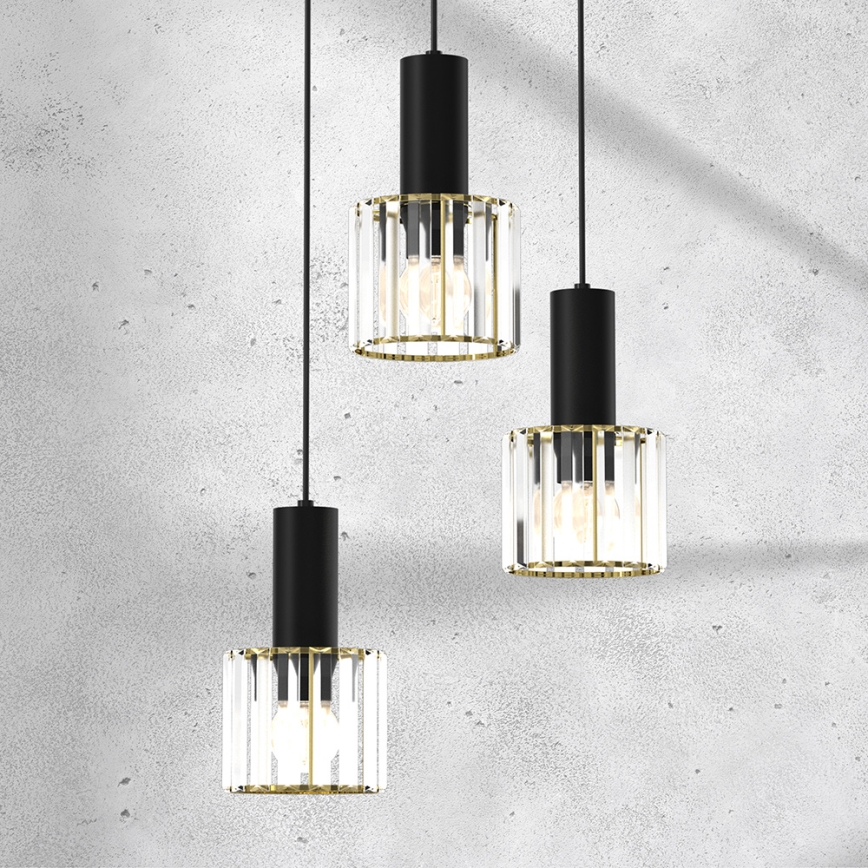 Candelabro suspenso CRISTAL 3xE27/60W/230V preto
