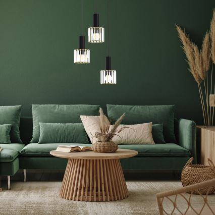 Candelabro suspenso CRISTAL 3xE27/60W/230V preto