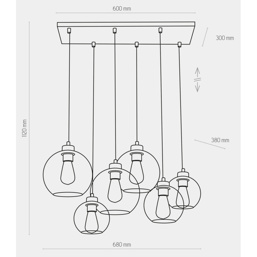 Candelabro suspenso CUBUS 6xE27/60W/230V preto