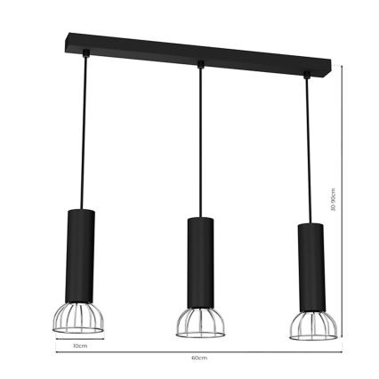 Candelabro suspenso DANTE 3xGU10/25W/230V preto/cromado brilhante