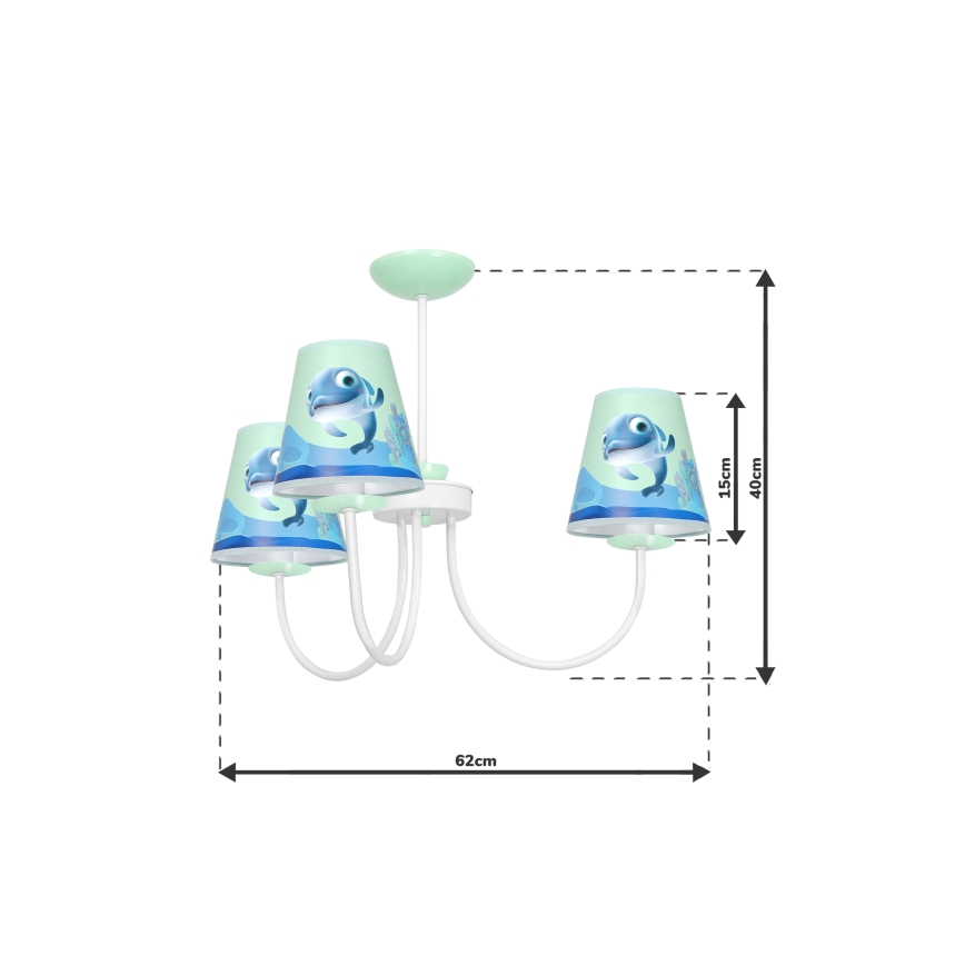 Candelabro suspenso de criança DOLPHIN 3xE14/40W/230V