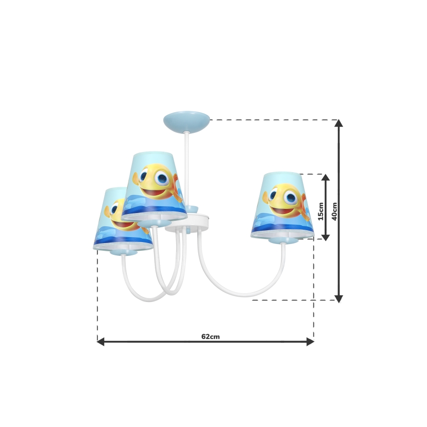 Candelabro suspenso de criança FISH 3xE14/40W/230V