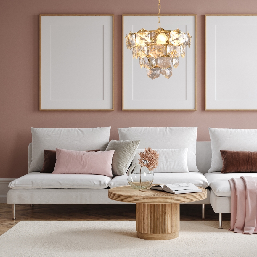 Candelabro Suspenso de Cristal DIANA 6xE14/40W/230V Dourado