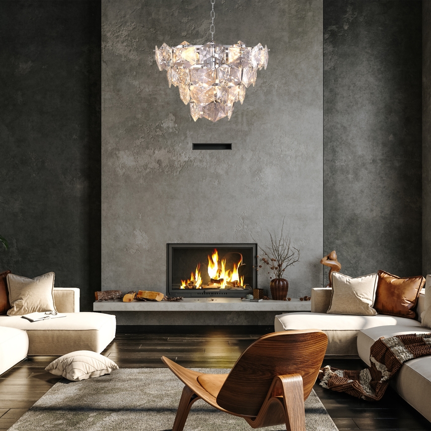 Candelabro Suspenso de Cristal DIANA 6xE14/40W/230V Mate cromado