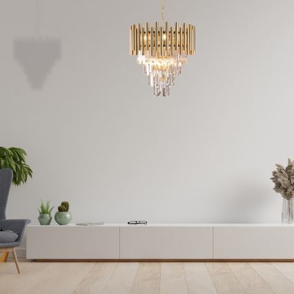 Candelabro suspenso de cristal MADISON 9xE14/40W/230V dourado