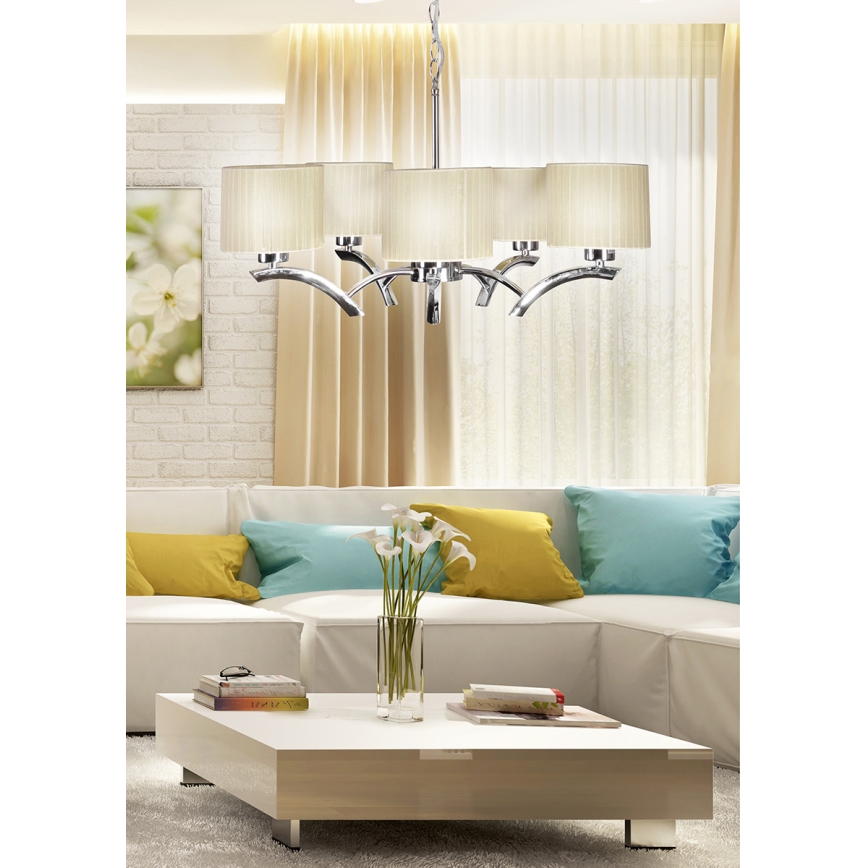 Candelabro suspenso DRAGA 5xE27/60W/230V bege/cromado brilhante