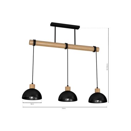 Candelabro suspenso ERIK 3xE27/60W/230V bege/preto