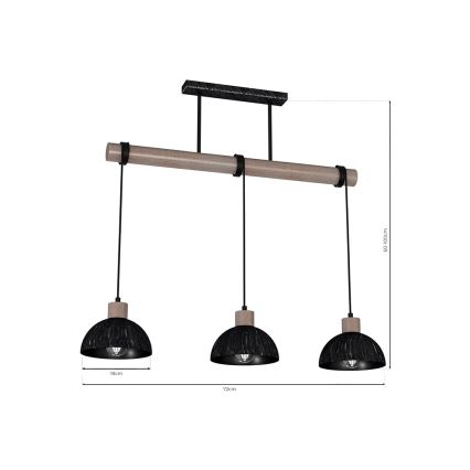 Candelabro suspenso ERIK 3xE27/60W/230V castanho/preto