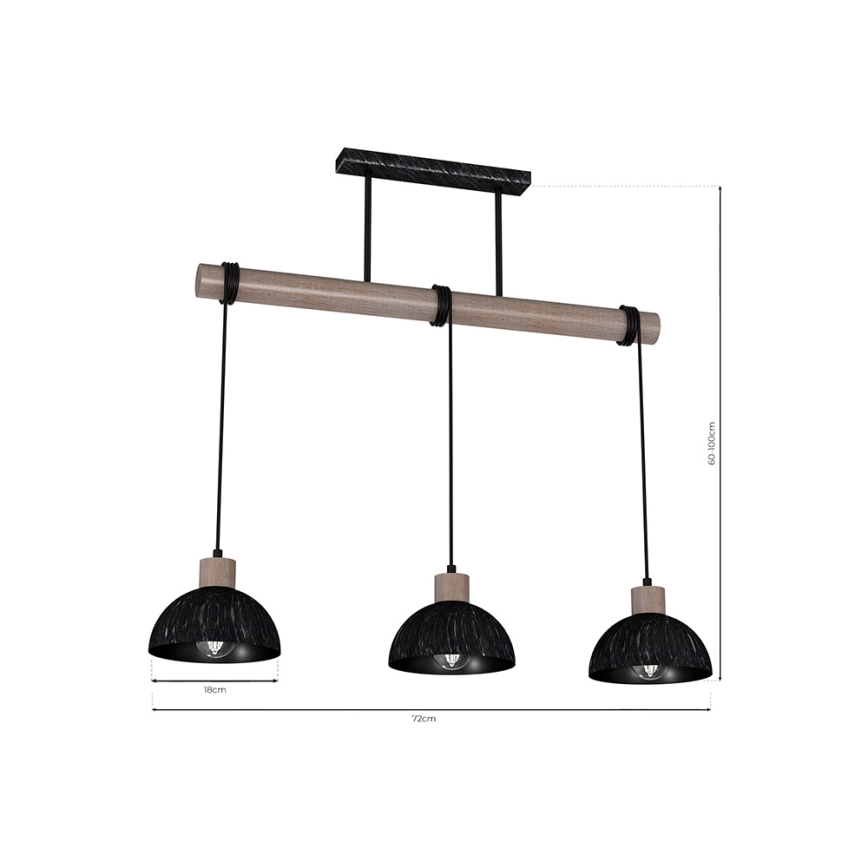 Candelabro suspenso ERIK 3xE27/60W/230V castanho/preto