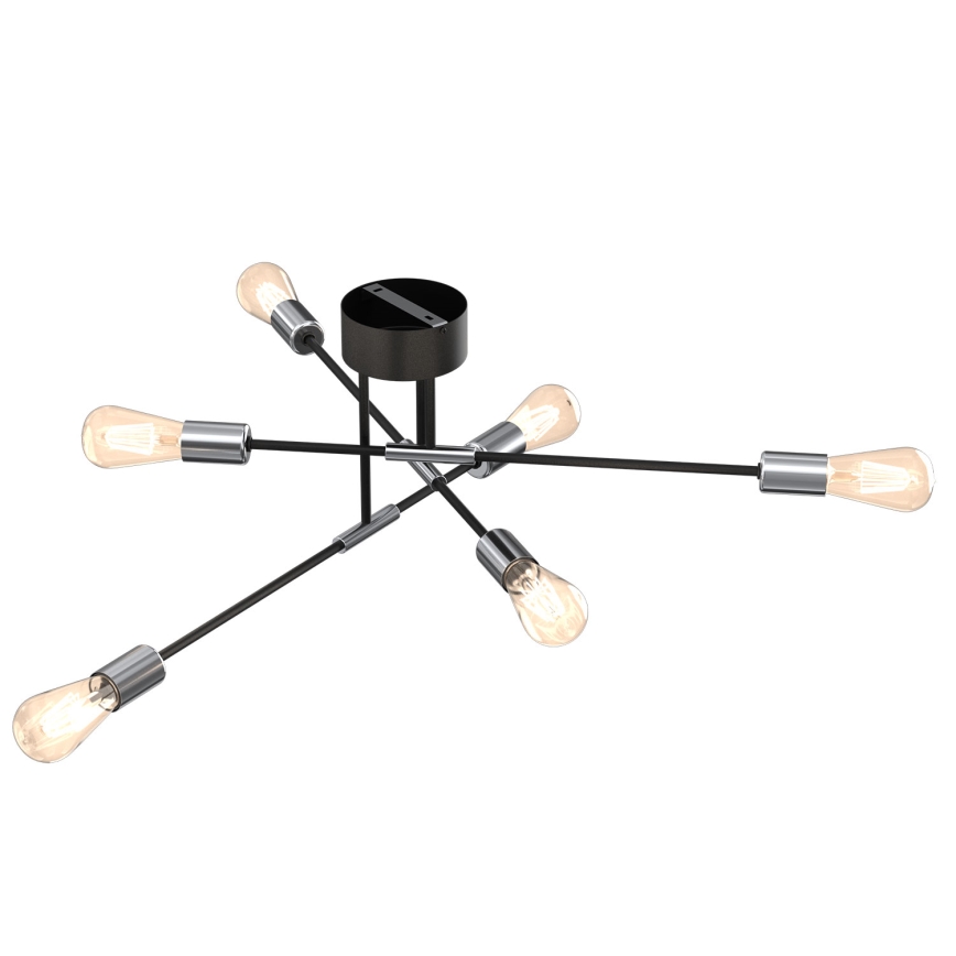 Candelabro suspenso FLAME 6xE27/60W/230V preto/cromado brilhante