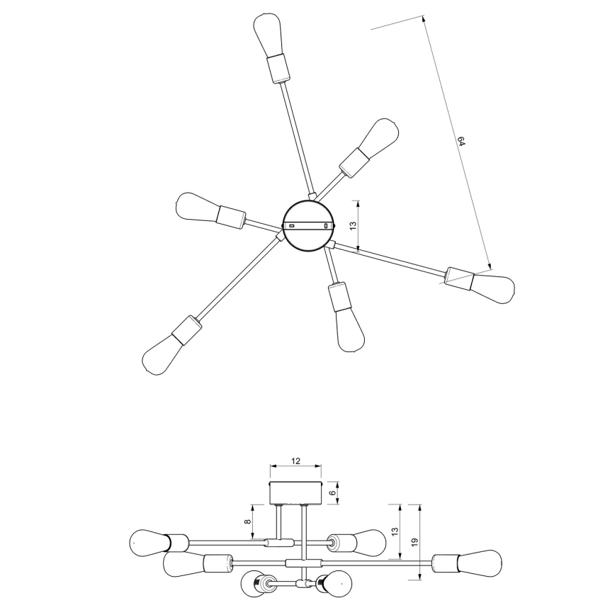 Candelabro suspenso FLAME 6xE27/60W/230V preto/cromado brilhante