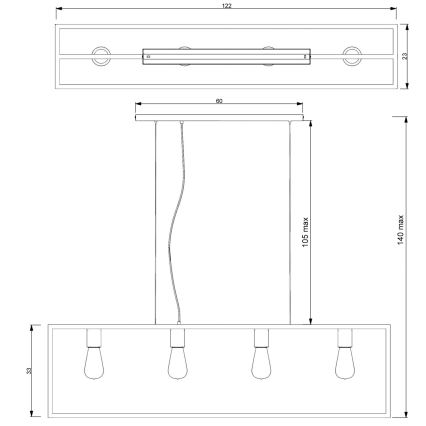 Candelabro suspenso FRAME 4xE27/60W/230V preto