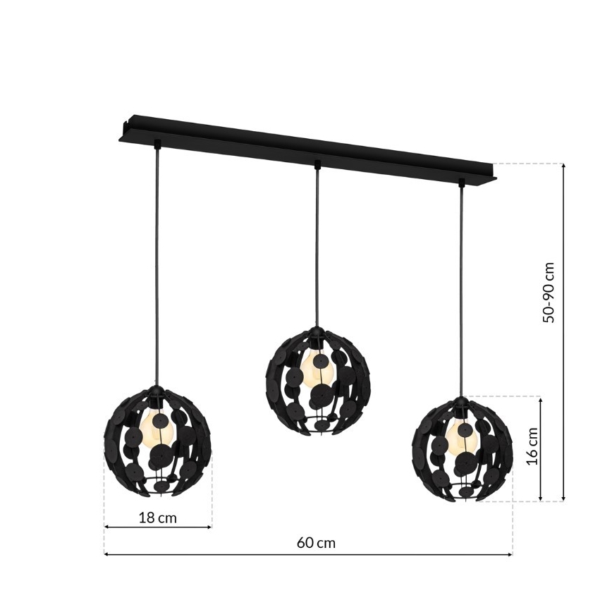 Candelabro suspenso GAIA 3xE27/60W/230V preto/castanho