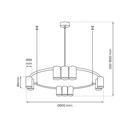 Candelabro suspenso GENESIS 10xGU10/8W/230V preto