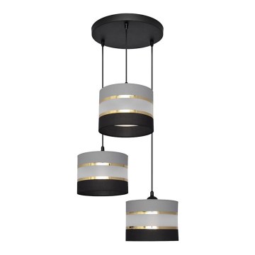 Candelabro suspenso HELEN 3xE27/15W/230V preto/cinzento/dourado