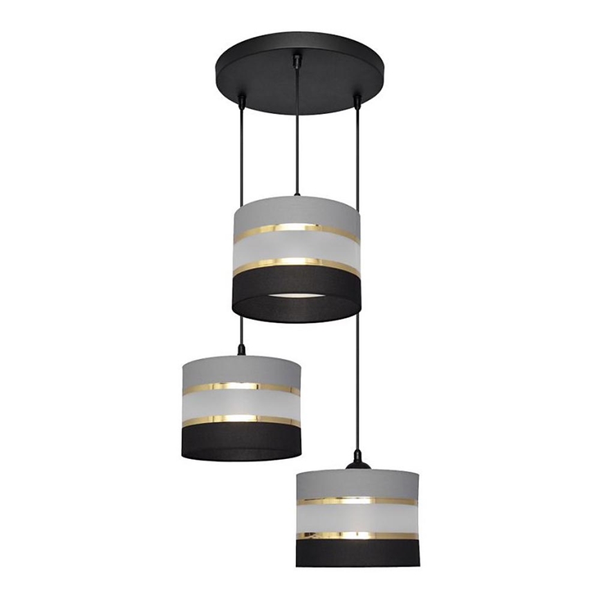 Candelabro suspenso HELEN 3xE27/15W/230V preto/cinzento/dourado