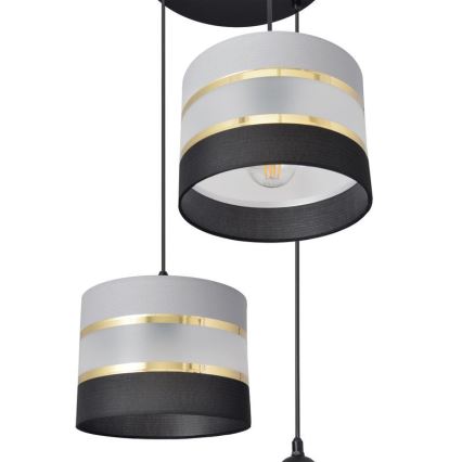 Candelabro suspenso HELEN 3xE27/15W/230V preto/cinzento/dourado