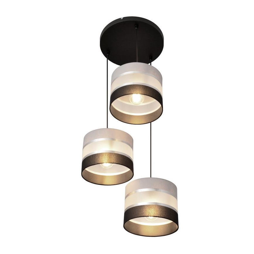 Candelabro suspenso HELEN 3xE27/15W/230V preto/cinzento/prateado