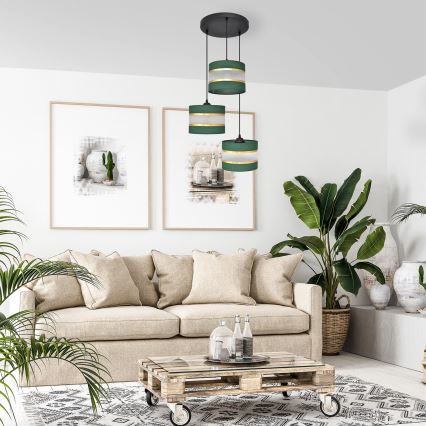 Candelabro suspenso HELEN 3xE27/15W/230V verde/dourada