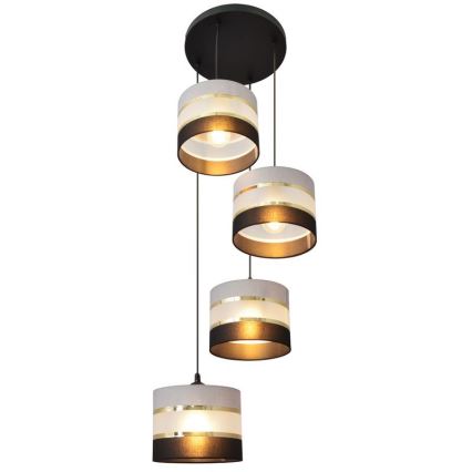 Candelabro suspenso HELEN 4xE27/15W/230V preto/cinzento/dourado
