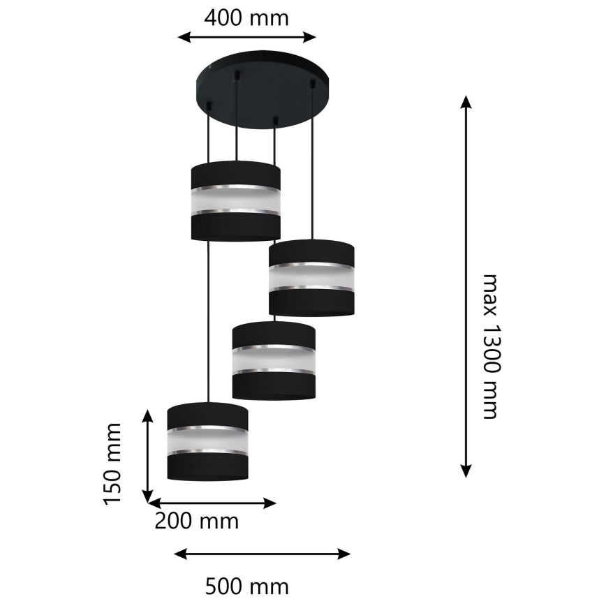 Candelabro suspenso HELEN 4xE27/15W/230V preto