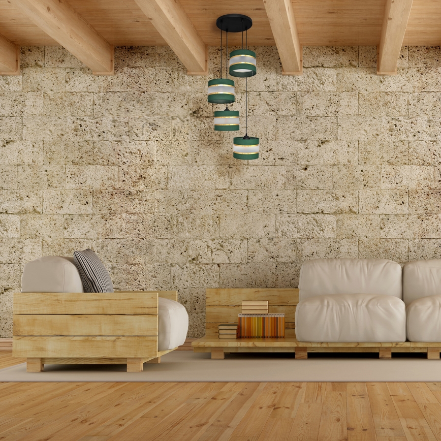 Candelabro suspenso HELEN 4xE27/15W/230V verde/dourada