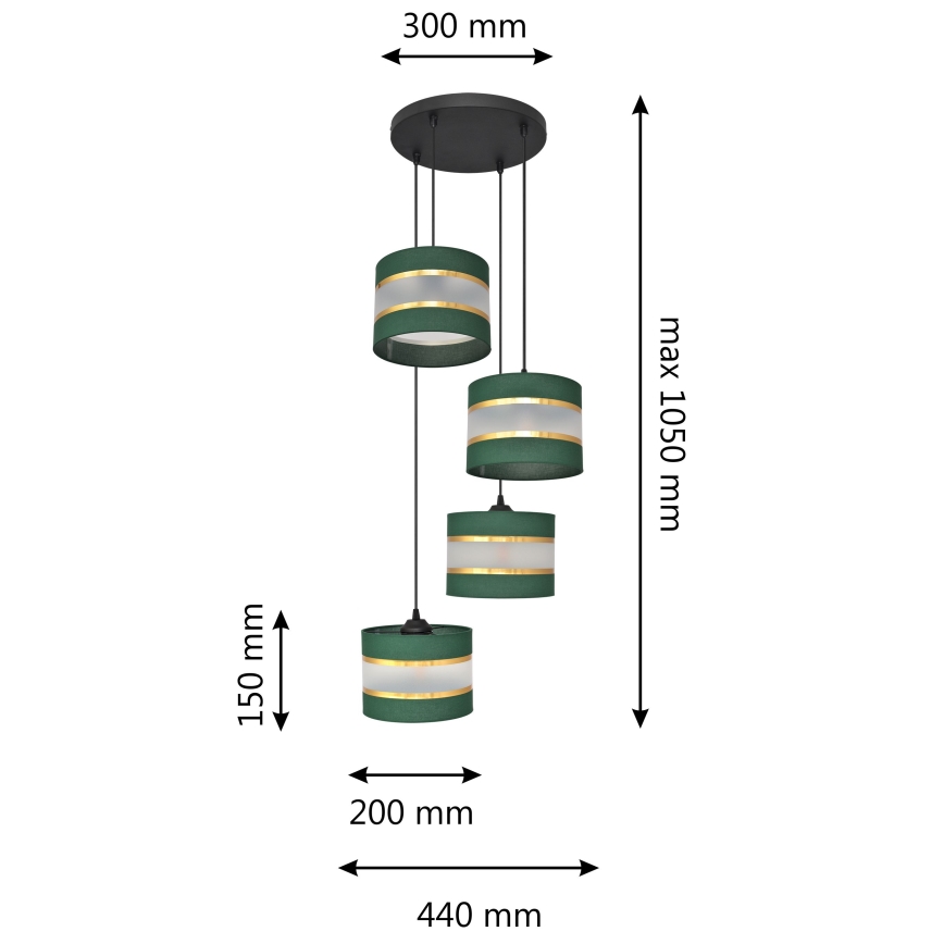 Candelabro suspenso HELEN 4xE27/15W/230V verde/dourada