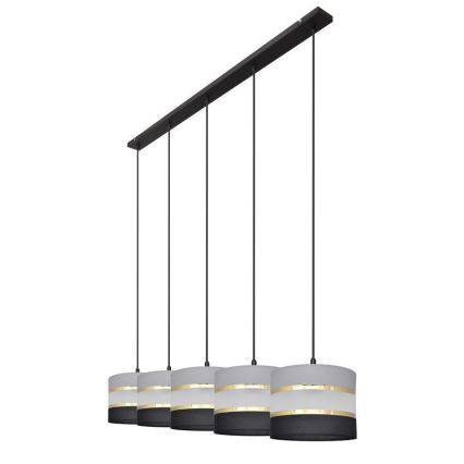 Candelabro suspenso HELEN 5xE27/15W/230V preto/cinzento/dourado