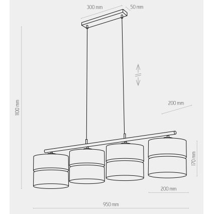 Candelabro suspenso HILTON 4xE27/15W/230V latão/preto