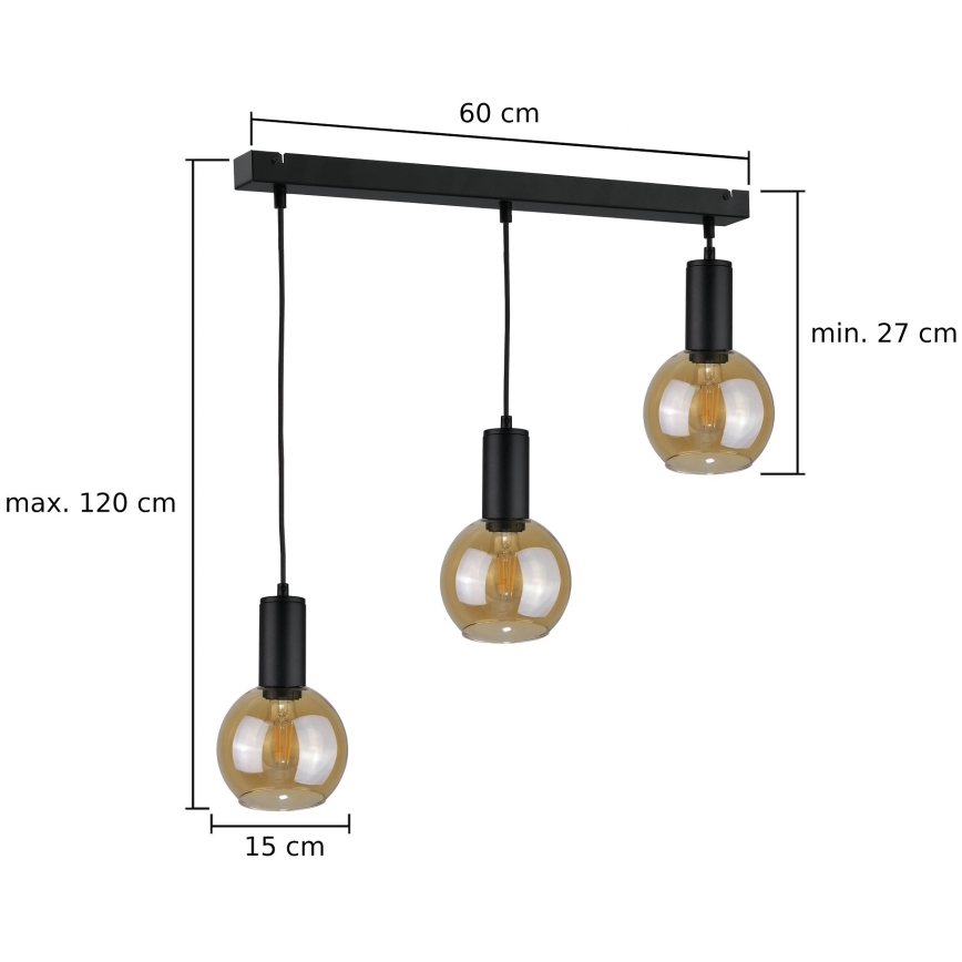 Candelabro suspenso JANTAR BLACK 3xE27/60W/230V