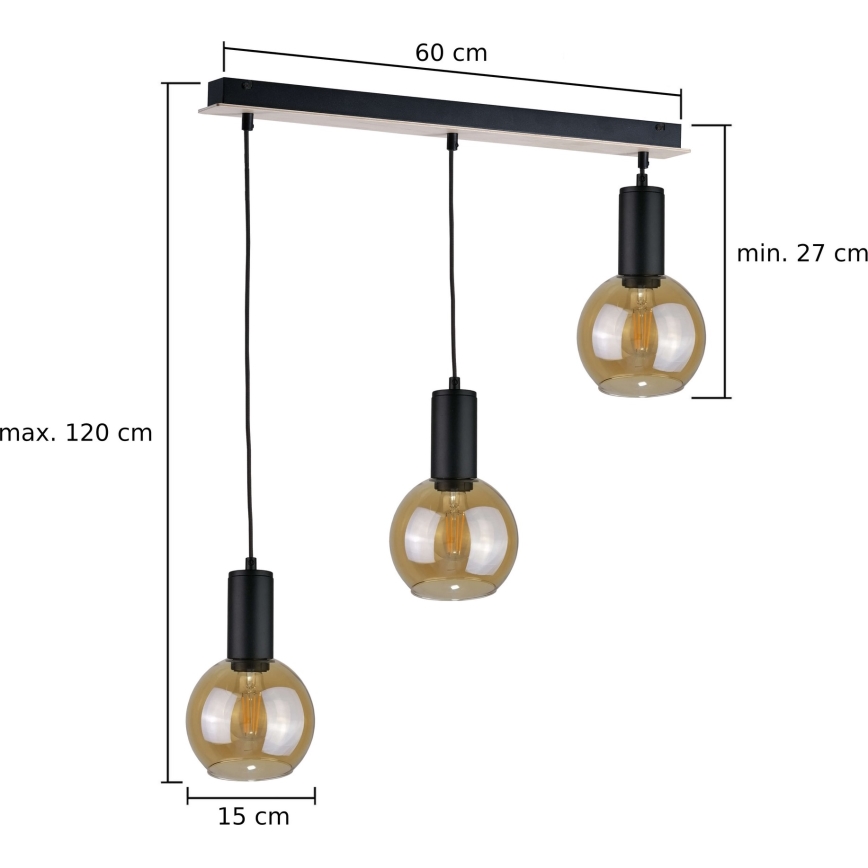 Candelabro suspenso JANTAR WOOD 3xE27/60W/230V