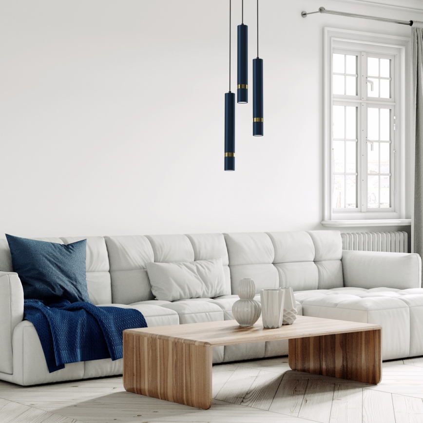 Candelabro suspenso JOKER 3xGU10/8W/230V azul/dourado