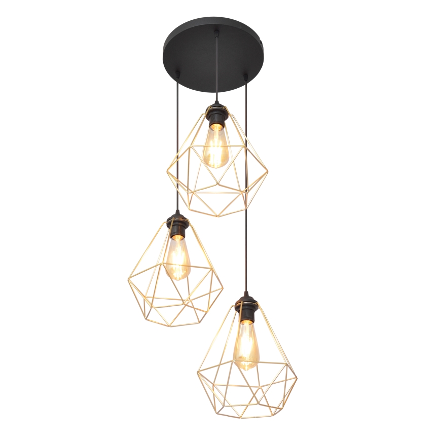 Candelabro suspenso KARO 3xE27/15W/230V dourada/preto